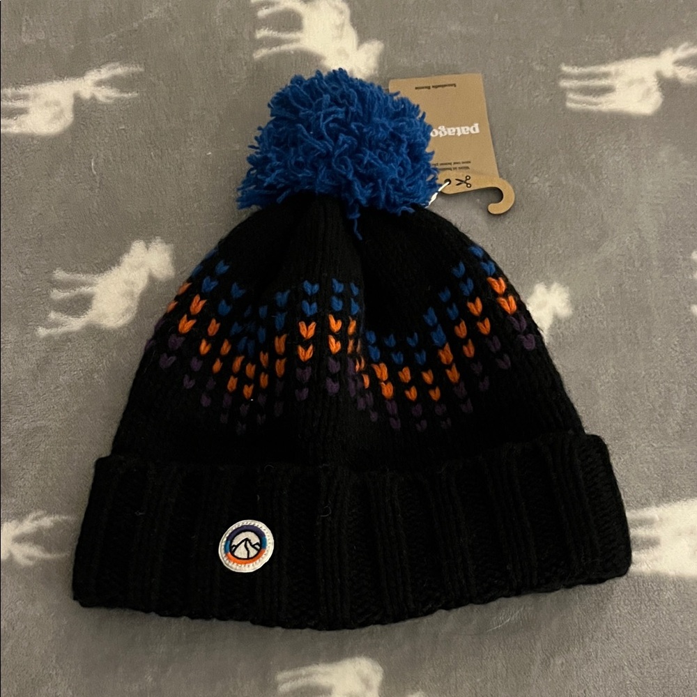 Womens Patagonia Pom-Pom Beanie - Black, Blue, Orange